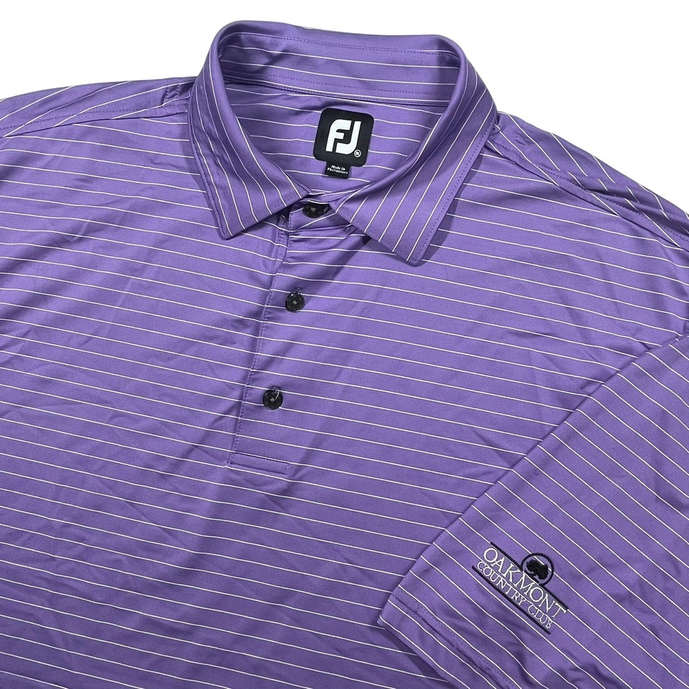 FootJoy Polo Shirt Men XXL Purple Striped Oakmont Country Club Performance Golf